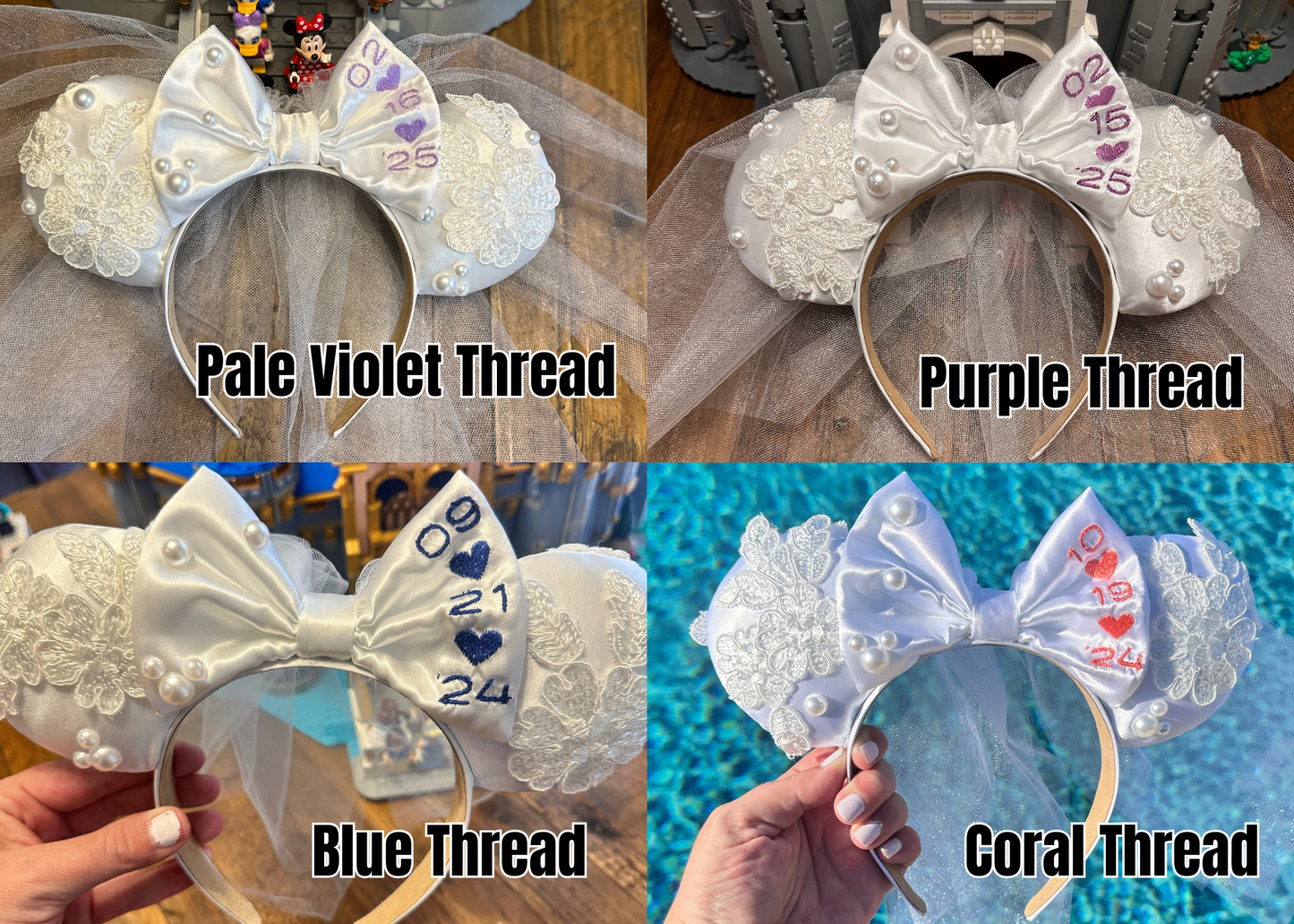 Personalized Embroidered Pearl Bride Minnie Ears