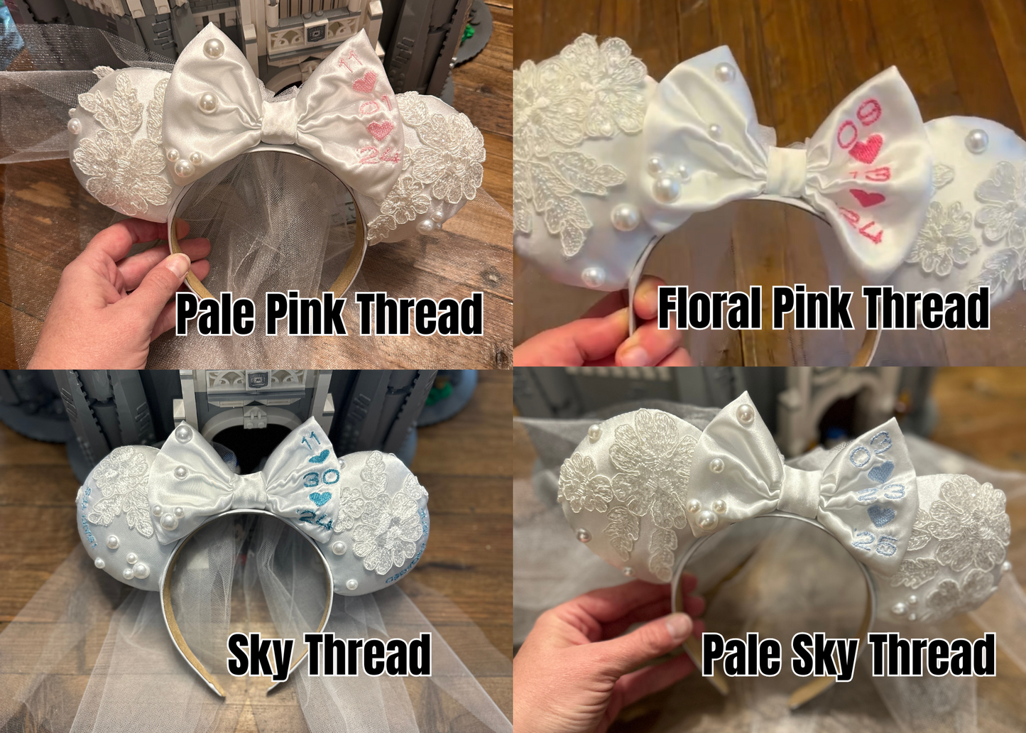 Personalized Embroidered Pearl Bride Minnie Ears