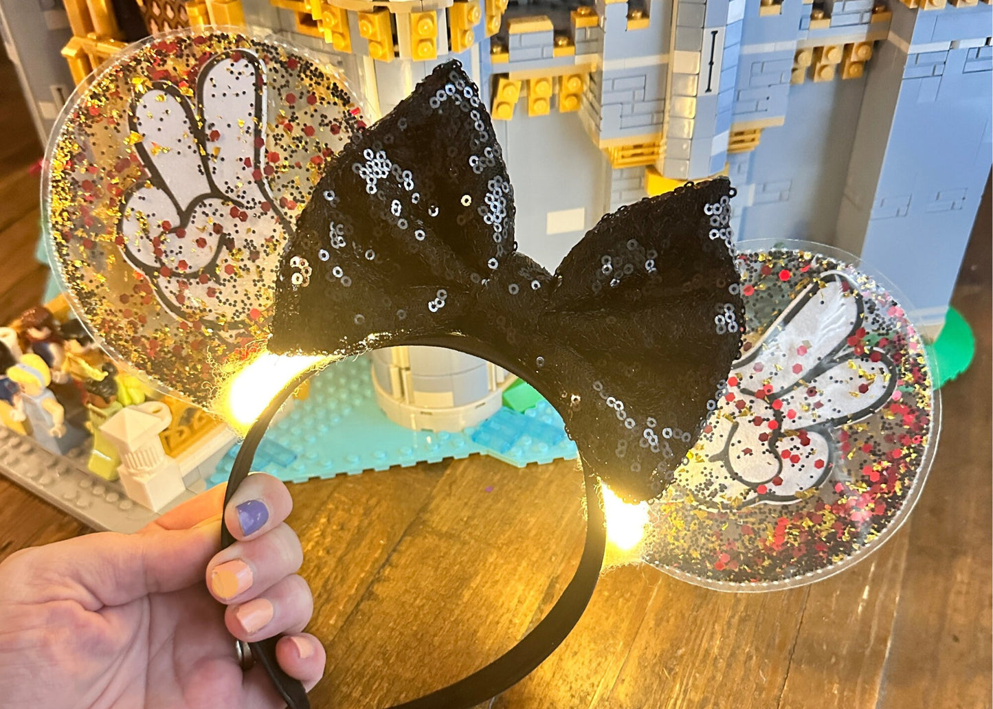 Mickey Hands Peace Sign Glitter Disney Mouse Ears Headband, Clear Minnie Ear, Sequin Bow, Peace Love Disney, Cute Unique Disneyland Headband