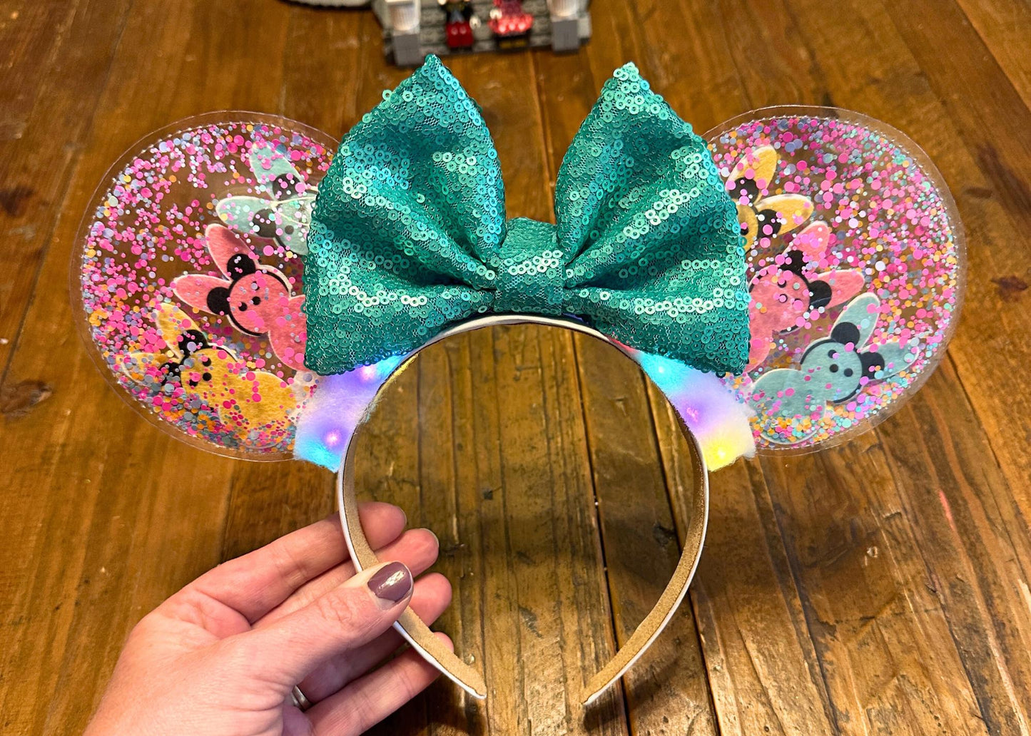Easter Peeps with Mickey Ears Disney Headband, Spring Pastel Minnie Ears, Sequin Bow, Glitter Bubble Disneyland Ear, DisneyWorld Accessories