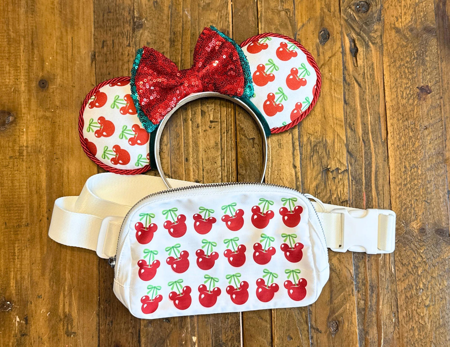 Mickey Cherry Summer Cross Body Bag, Coquette Bows Disney Fanny Pack, Disneyland Sling Bag Purse, Hip Bag, Belt Bag, Small Backpack, Ears