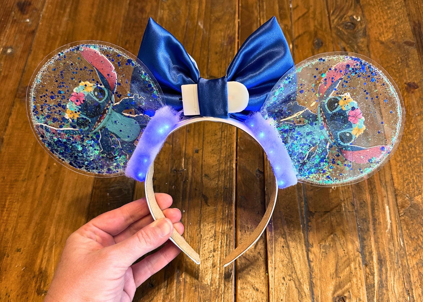 Stitch Disney Ears, Lilo and Stitch Mickey Ears Mouse Headband, Hawaiian Alien Minnie Ears, Movie Character, Aulani, Ohana, Glitter Shaker