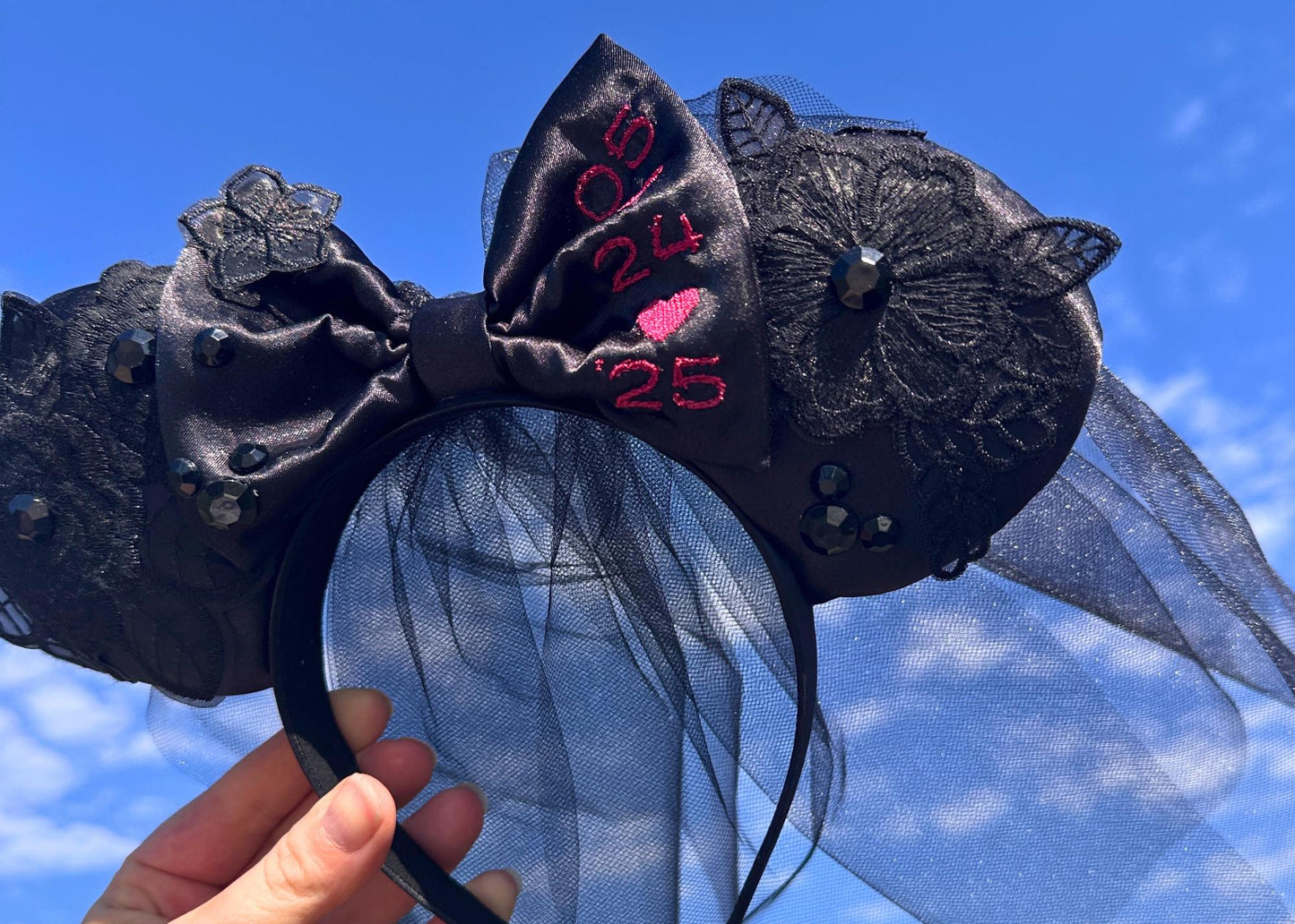 Personalized Embroidered Goth Corpse Bride Disney Ears, Black Bridal Mickey Ears Headband, Wedding Minnie Ears, Custom Halloween Honeymoon