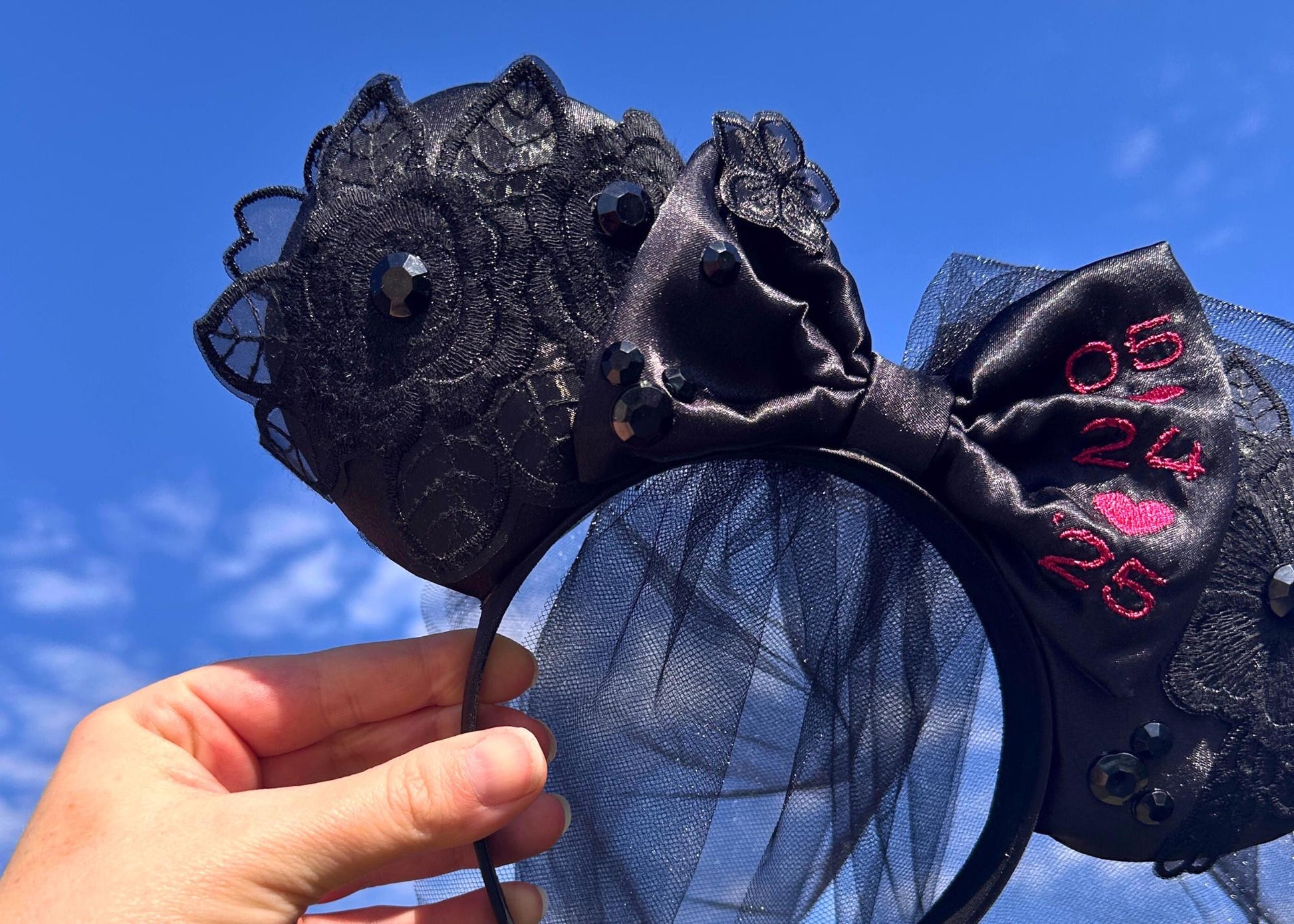 Personalized Embroidered Goth Corpse Bride Disney Ears, Black Bridal Mickey Ears Headband, Wedding Minnie Ears, Custom Halloween Honeymoon