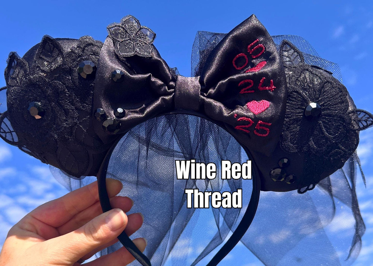 Personalized Embroidered Goth Corpse Bride Disney Ears, Black Bridal Mickey Ears Headband, Wedding Minnie Ears, Custom Halloween Honeymoon