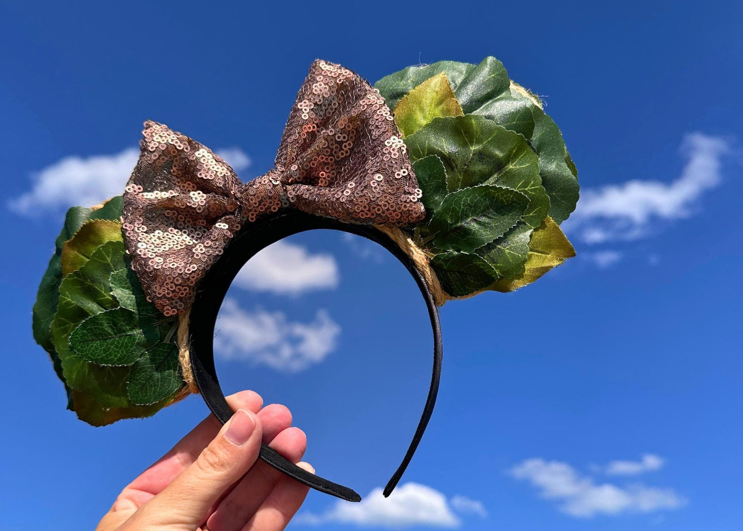 Animal Kingdom Forest Fairy Mouse Ears, Leaf Disney Headband, Nature Mickey Ears, Sequin Bow Minnie Ears, Jungle Theme Safari Park Accessory