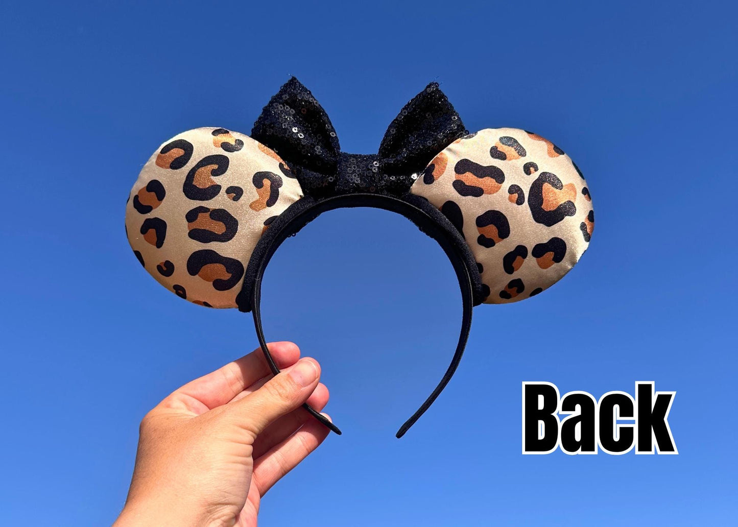 Neutral Leopard Print Animal Kingdom Disney Ears, Cheetah Mickey Safari Ears with Handmade Sequin Bow, Black Tan Animal Print, Lion King