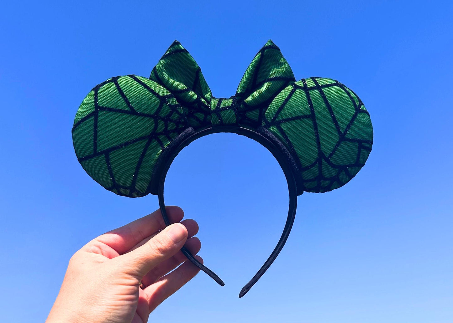 Green and Black Spooky Spider Web Disney Halloween Mouse Ears Headband, Handmade Mickey Ears, Glitter Ears, Not So Scary Costume Accessory