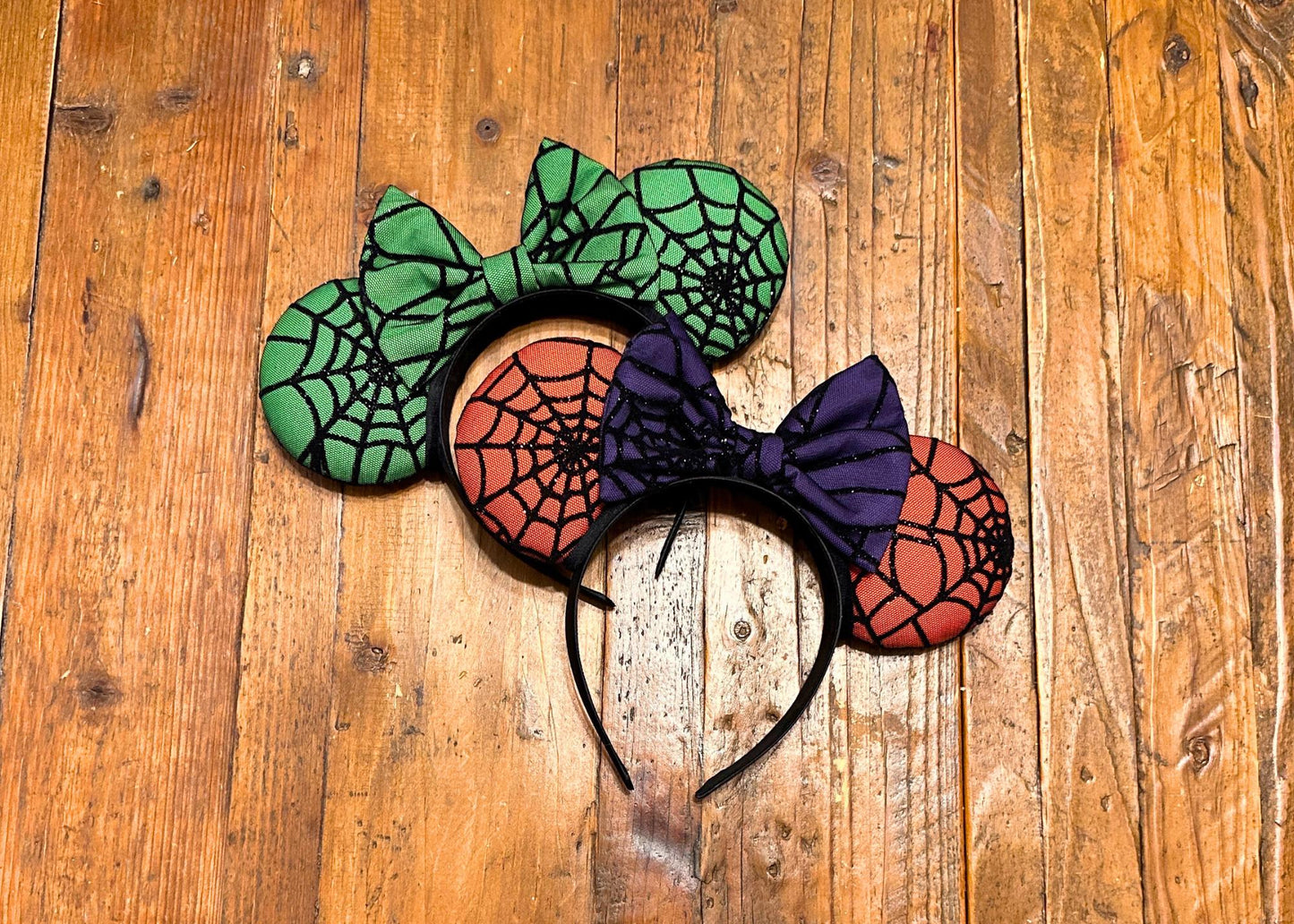 Green and Black Spooky Spider Web Disney Halloween Mouse Ears Headband, Handmade Mickey Ears, Glitter Ears, Not So Scary Costume Accessory