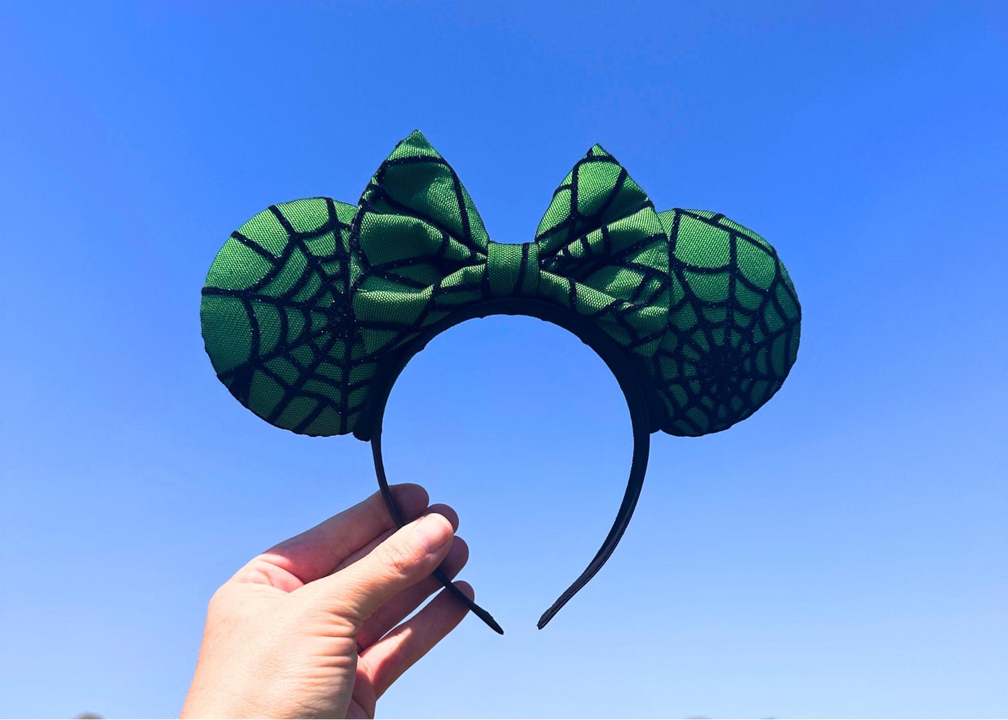 Black Spooky Spider Web Disney Halloween Mouse Ears Headband, Handmade Minnie Ears, Black Glitter Ear, Not So Scary Costume Accessory