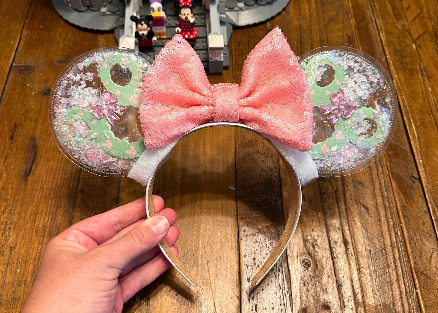 Pink Holiday Mickey Wreath Disney Christmas Mouse Ears Headband