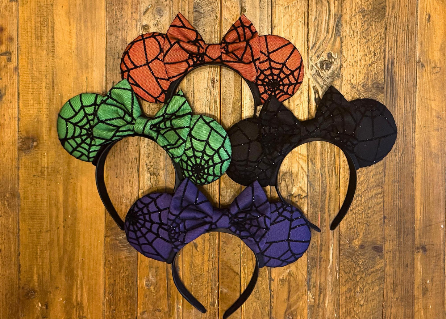 Black Spooky Spider Web Disney Halloween Mouse Ears Headband, Handmade Minnie Ears, Black Glitter Ear, Not So Scary Costume Accessory