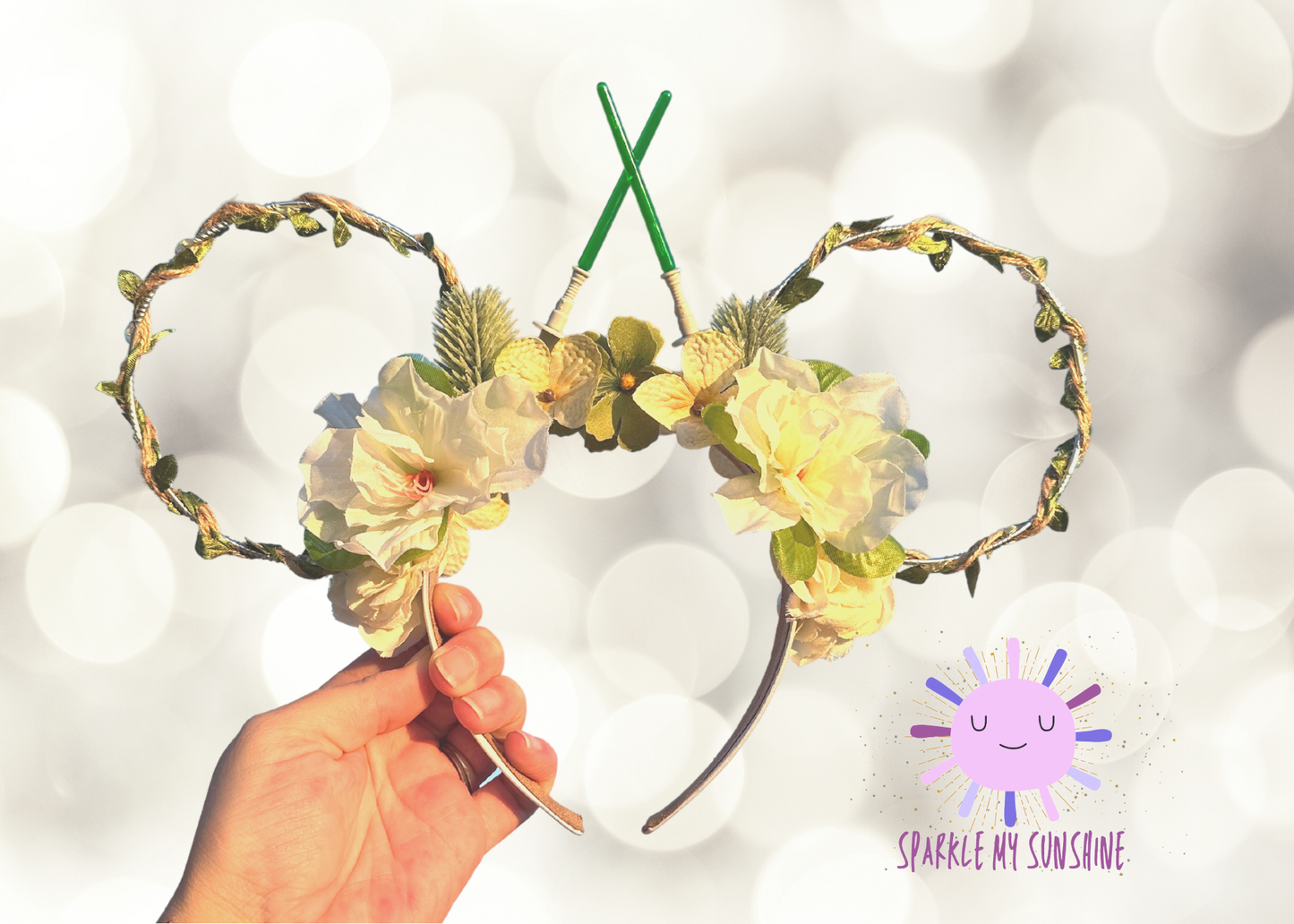 Green Jedi Floral Wire Light Up Mouse Ears