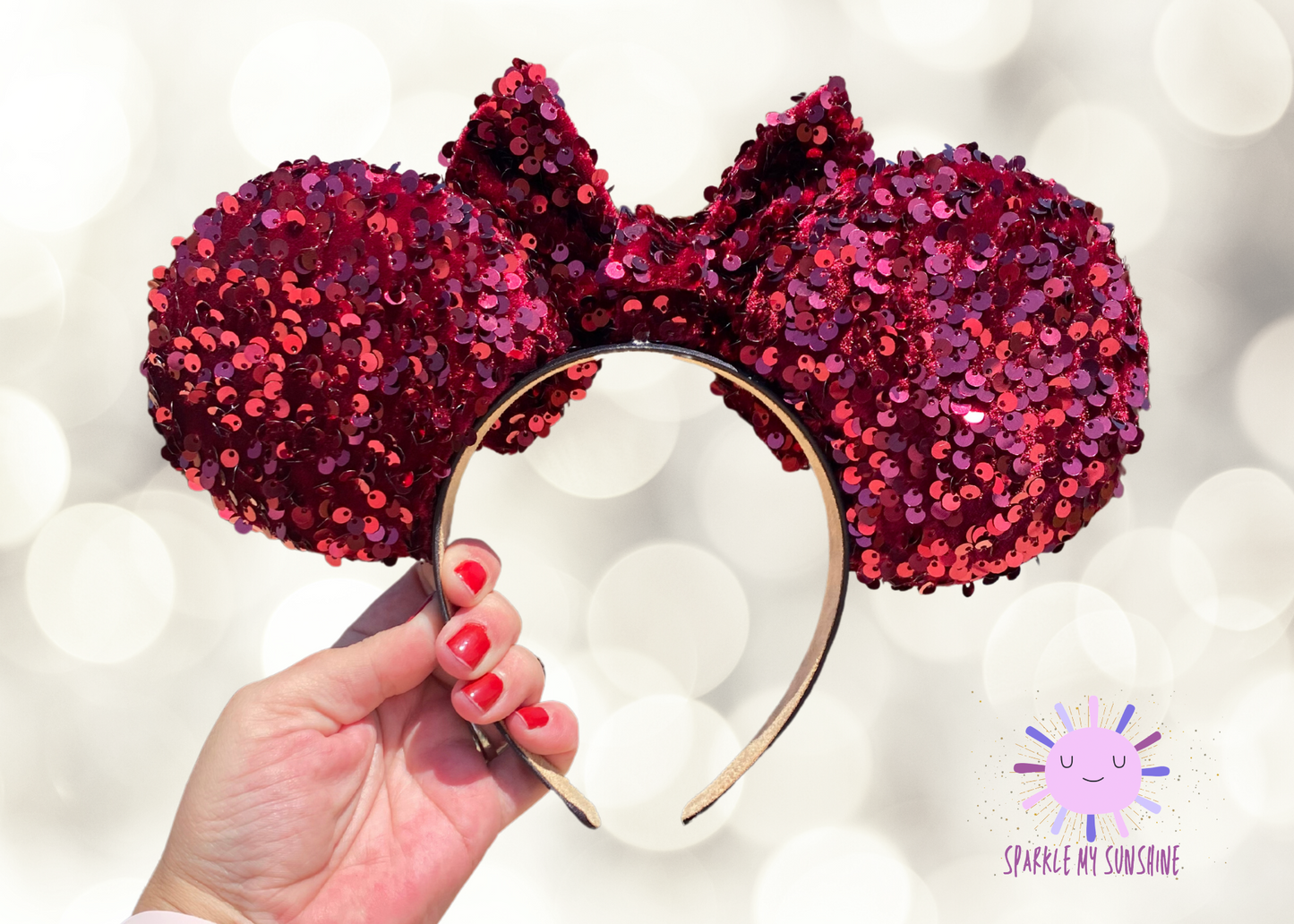 Berry Red Velvet Sequin Mouse Ears