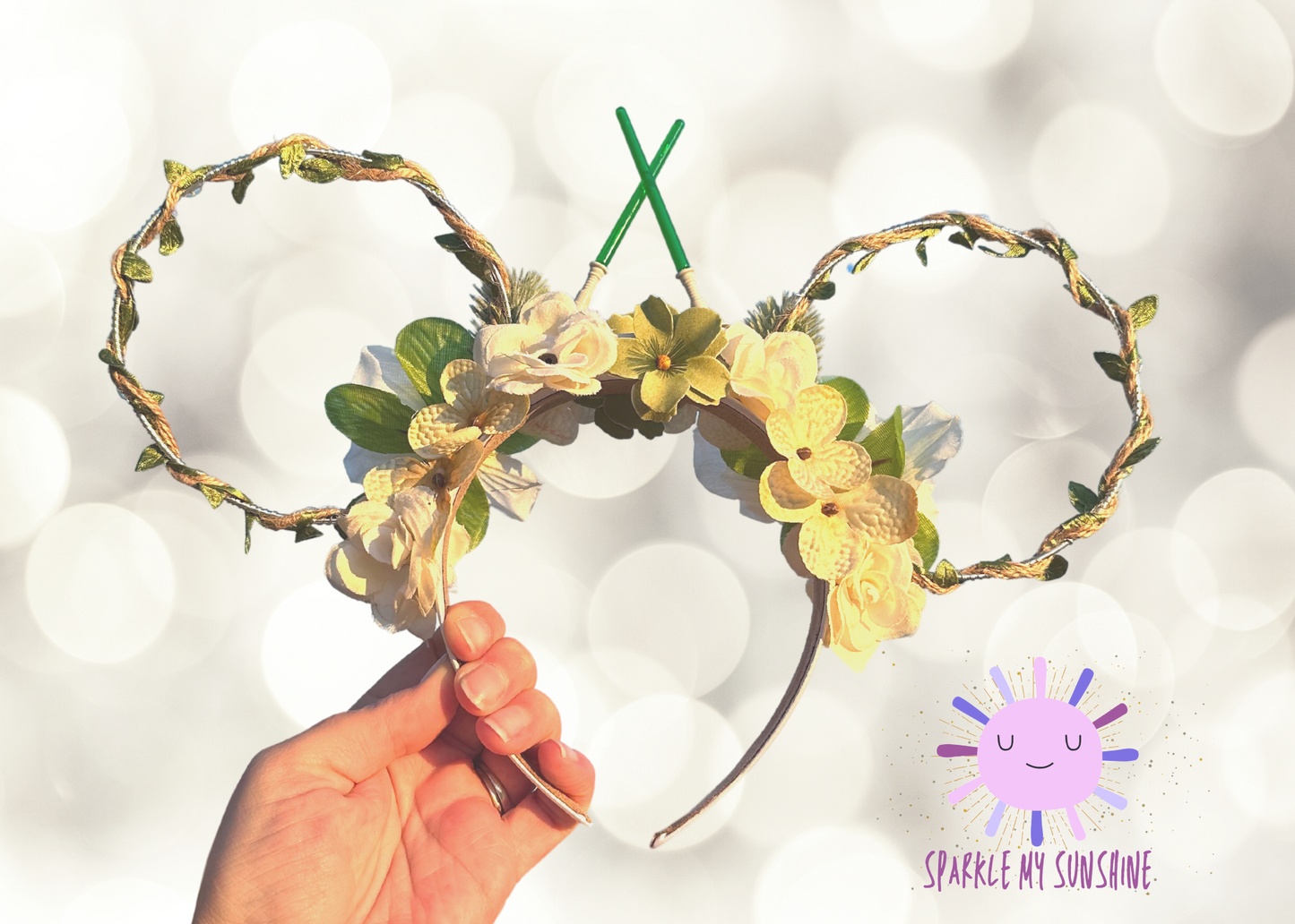 Green Jedi Floral Wire Light Up Mouse Ears