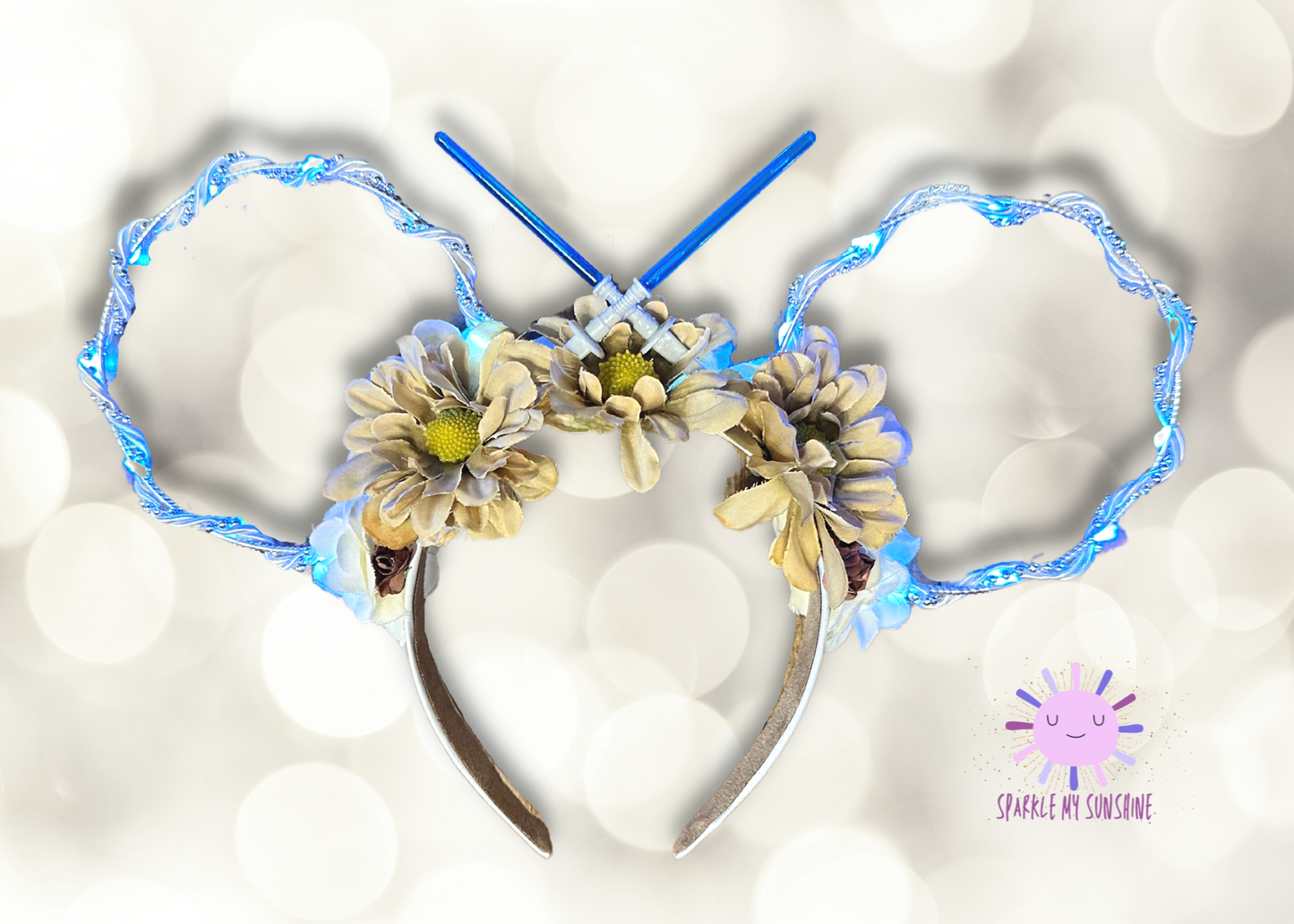 Blue Lightsaber Floral Wire Light Up Mouse Ears
