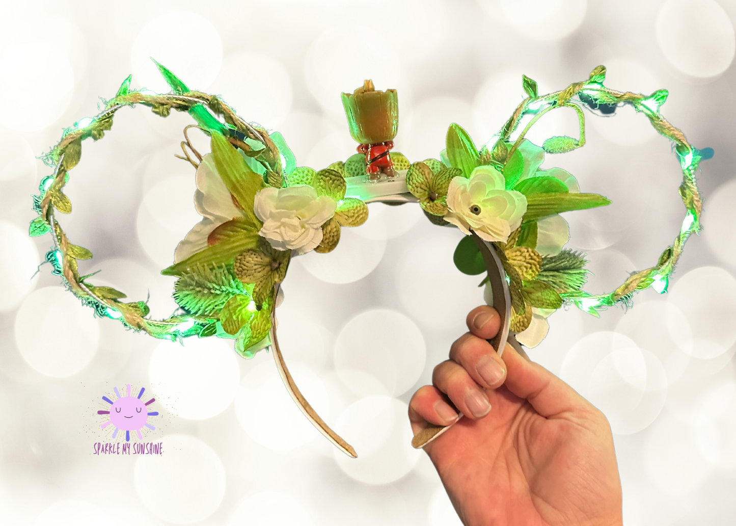 Groot Inspired Floral Wire Light Up Mouse Ears