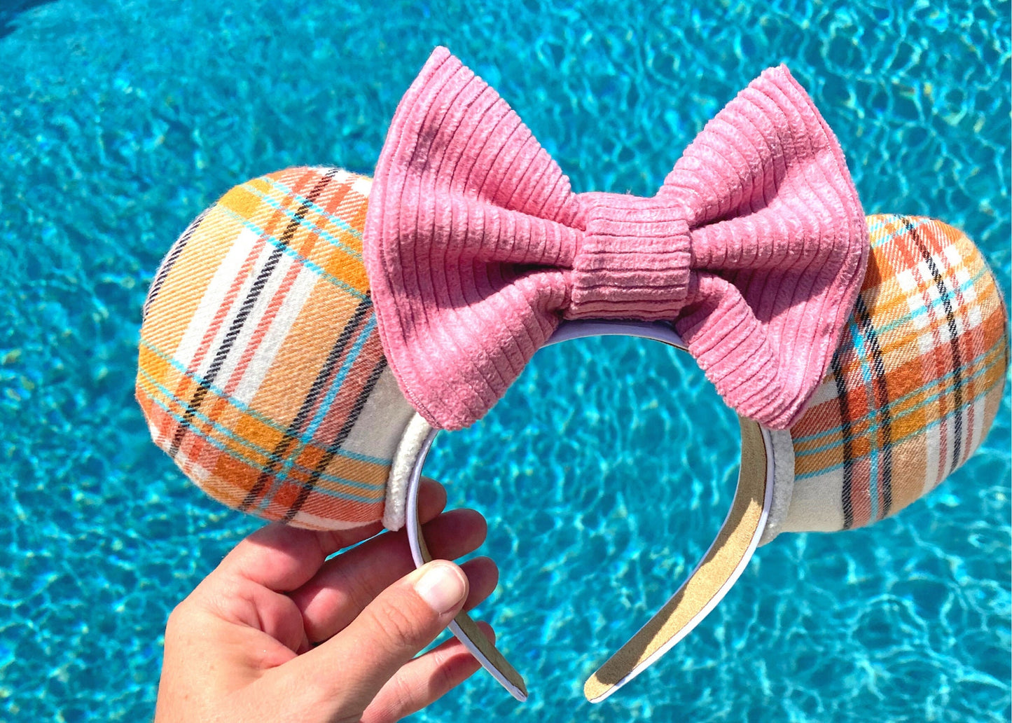 Fall Plaid Disney Ears Headband | Pink Corduroy Halloween Mickey Mouse Ears | Thanksgiving Minnie Ears | Disney Birthday Gifts for Her