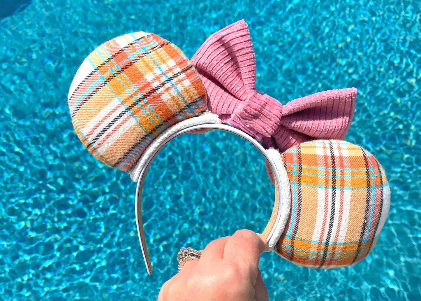Fall Plaid Disney Ears Headband | Pink Corduroy Halloween Mickey Mouse Ears | Thanksgiving Minnie Ears | Disney Birthday Gifts for Her