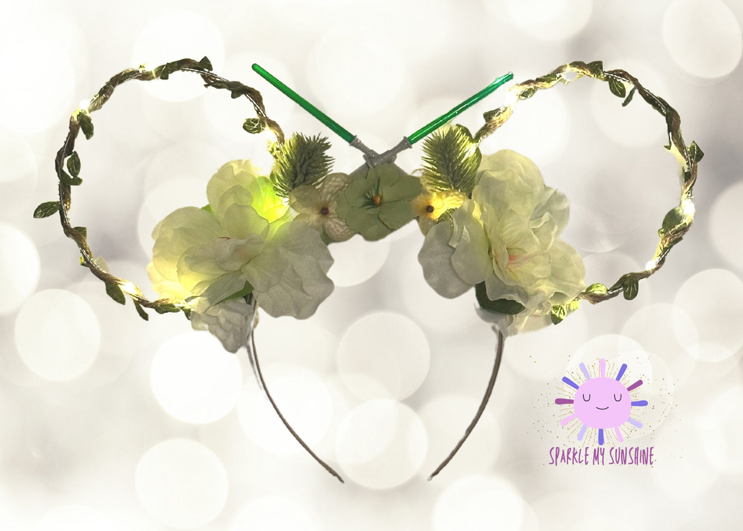 Star Wars Jedi Yoda Grogu Floral Disney Ears | Ahsoka Tano Green Lightsaber Mickey Ears | Luke Skywalker Minnie Mouse Ears Headband