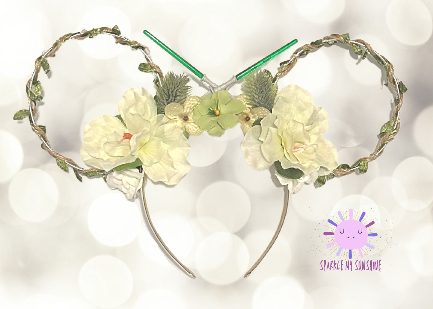 Star Wars Jedi Yoda Grogu Floral Disney Ears | Ahsoka Tano Green Lightsaber Mickey Ears | Luke Skywalker Minnie Mouse Ears Headband