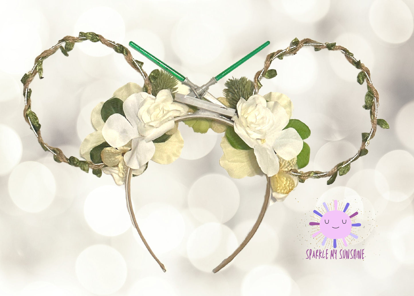 Star Wars Jedi Yoda Grogu Floral Disney Ears | Ahsoka Tano Green Lightsaber Mickey Ears | Luke Skywalker Minnie Mouse Ears Headband