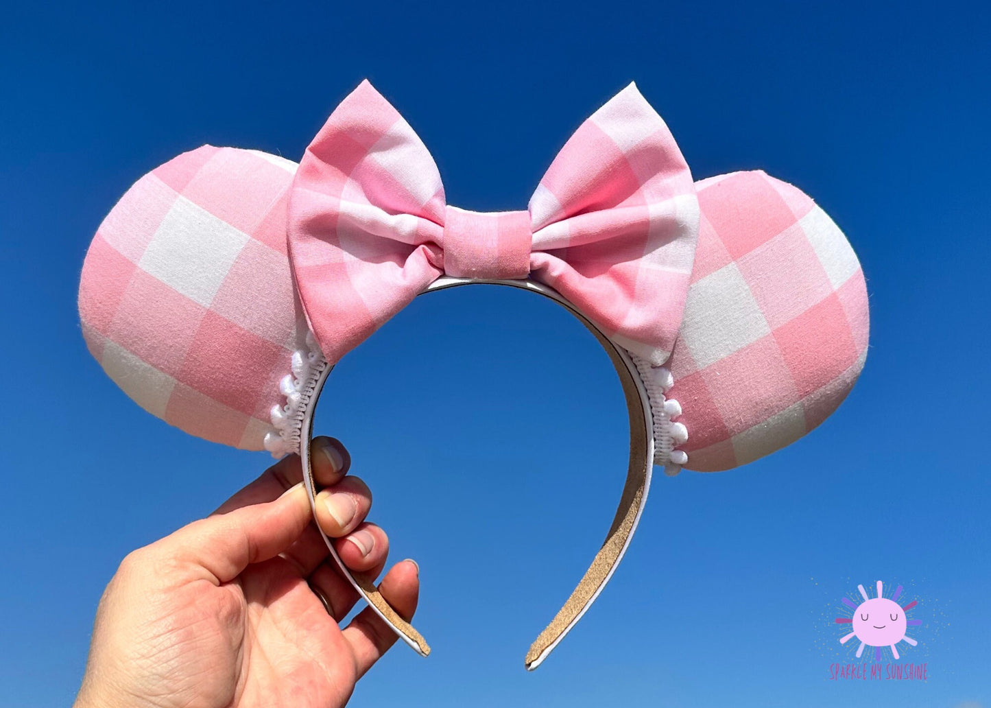 Pink Plaid Disney Ears, Barbie Pastel Gingham Mickey Ears, Spring Minnie Ears, Summer Disneyland Bound, Unique Handmade Gifts for Her,