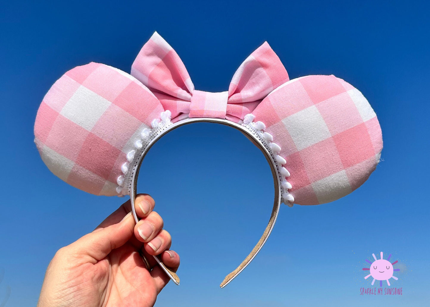 Pink Plaid Disney Ears, Barbie Pastel Gingham Mickey Ears, Spring Minnie Ears, Summer Disneyland Bound, Unique Handmade Gifts for Her,