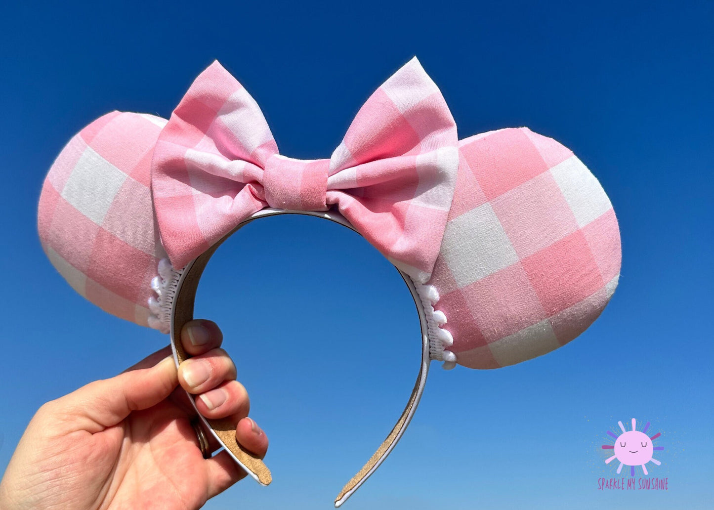 Pink Plaid Disney Ears, Barbie Pastel Gingham Mickey Ears, Spring Minnie Ears, Summer Disneyland Bound, Unique Handmade Gifts for Her,