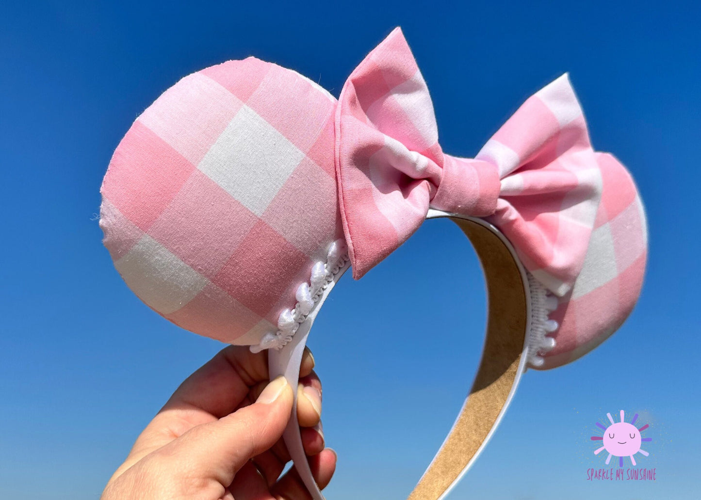 Pink Plaid Disney Ears, Barbie Pastel Gingham Mickey Ears, Spring Minnie Ears, Summer Disneyland Bound, Unique Handmade Gifts for Her,
