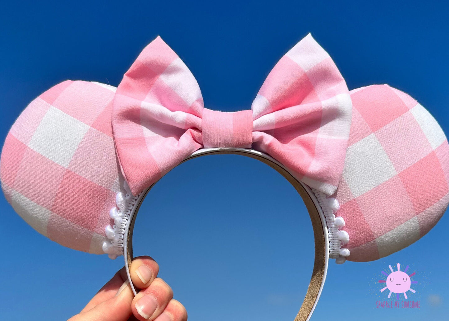 Pink Plaid Disney Ears, Barbie Pastel Gingham Mickey Ears, Spring Minnie Ears, Summer Disneyland Bound, Unique Handmade Gifts for Her,