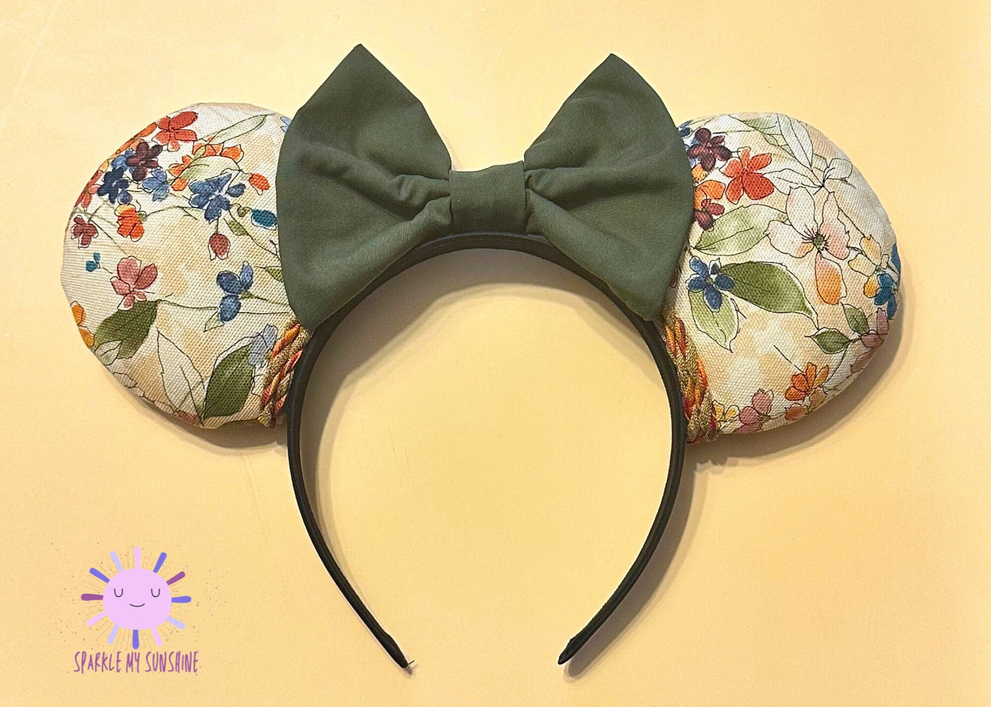 Fall Floral Disney Ears, Tan Brown Mickey Mouse Ears Headband, Flower and Garden Minnie Ears, DisneyLand Thanksgiving Ears, Autumn Harvest