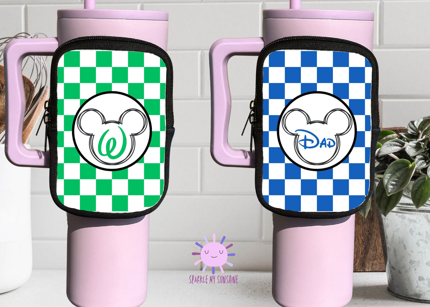 Personalized Mickey Stanley Tumbler Accessories, Custom Minnie Water Bottle Zipper Pouch, Checker Coin Purse, Yeti Owala Cup Bag