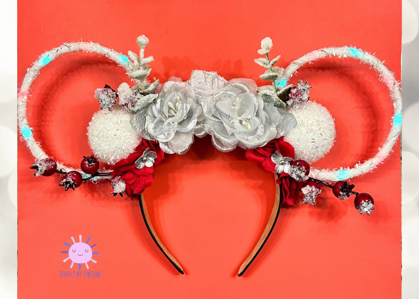 Winter Wonderland Disney Christmas Mouse Ears, Floral Wire Mickey Ears Headband, Holiday Minnie Ears, Disneyland Ears, Jollywood Nights