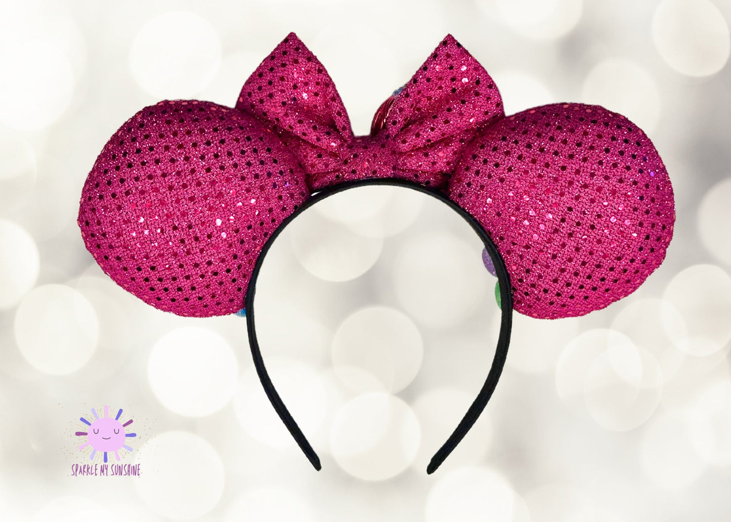 Hot Pink Glitter Sequin Holiday Candy Disney Christmas Ears Headband