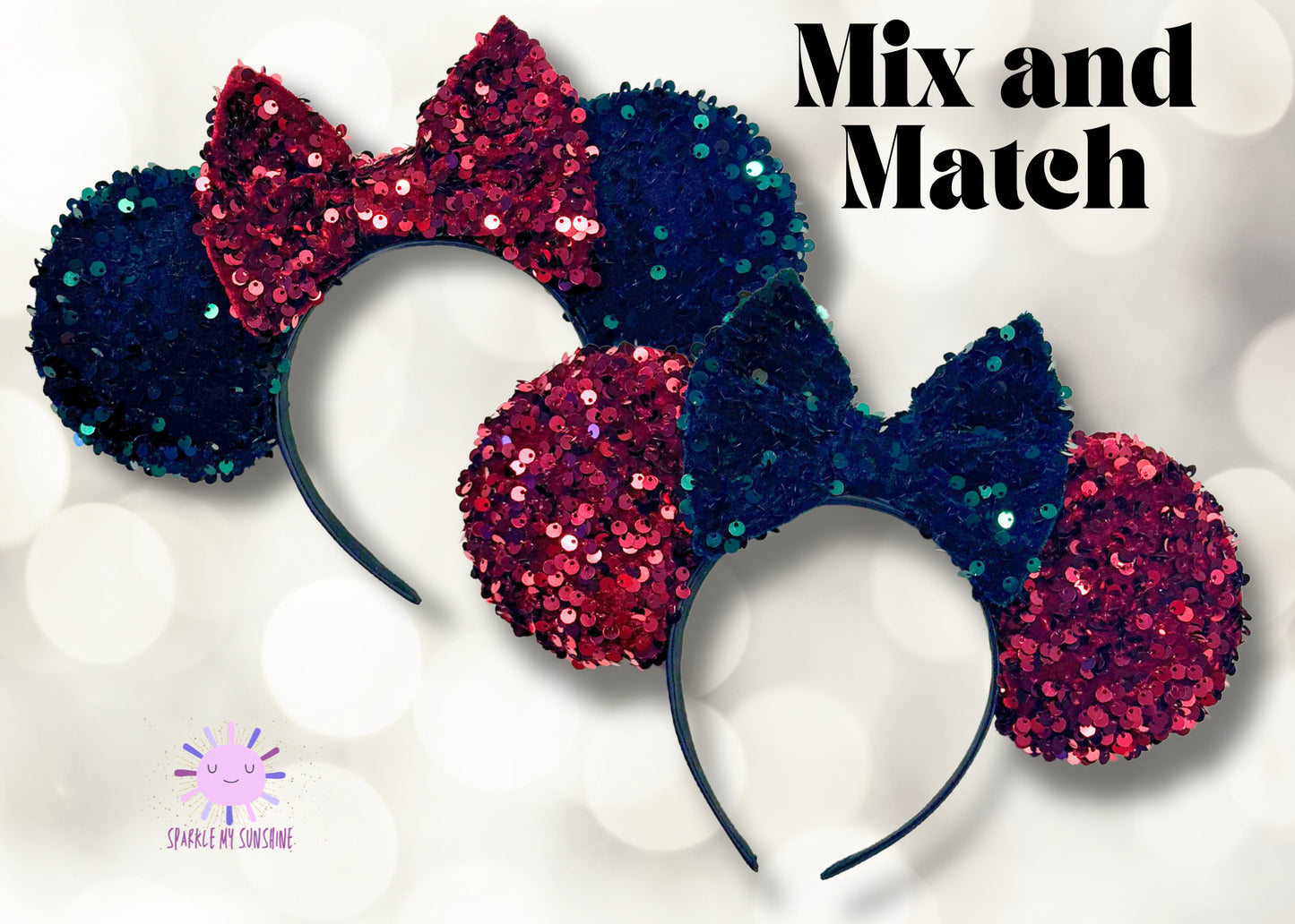 Red Green Velvet Sequin Christmas Disney Ears