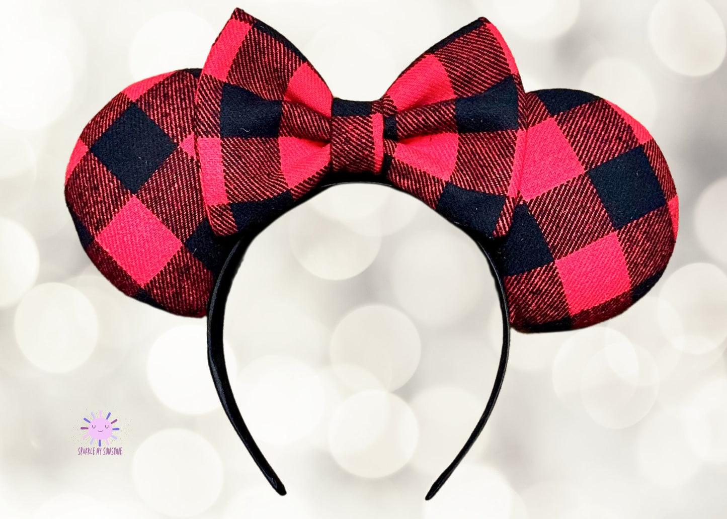 Red Buffalo Plaid Disney Christmas Ears, Family Group Custom Holiday Minnie Ears, Couples Mouse Ears, No Bow Mickey Ears, Christmas Headband