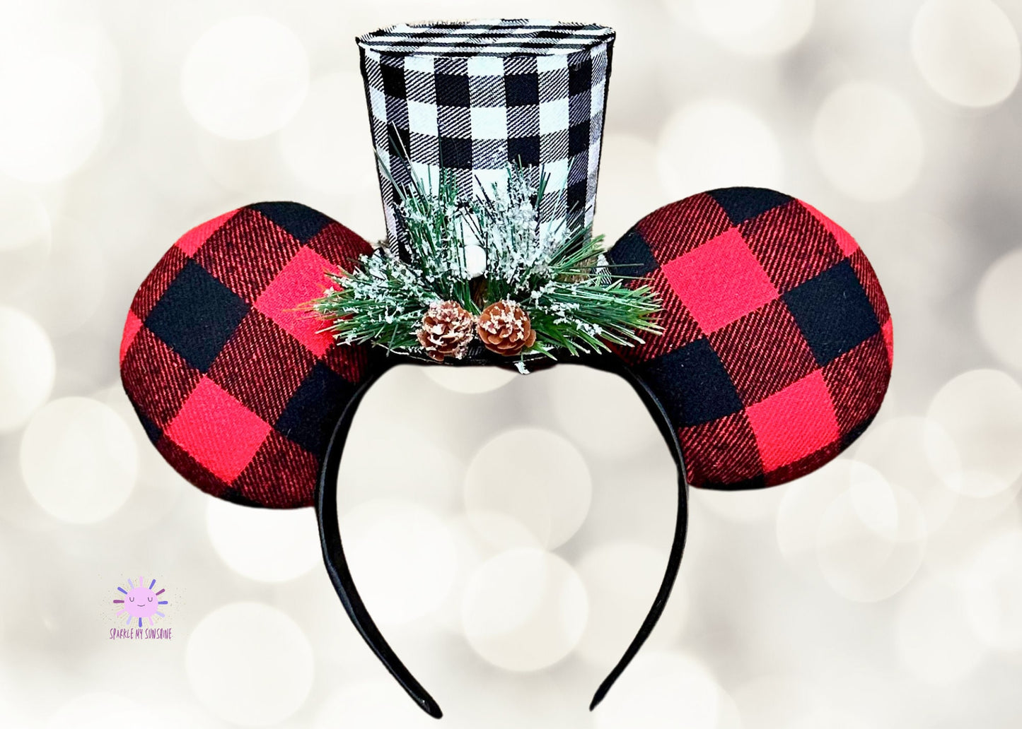 Red Buffalo Plaid Disney Christmas Ears, Family Group Custom Holiday Minnie Ears, Couples Mouse Ears, No Bow Mickey Ears, Christmas Headband