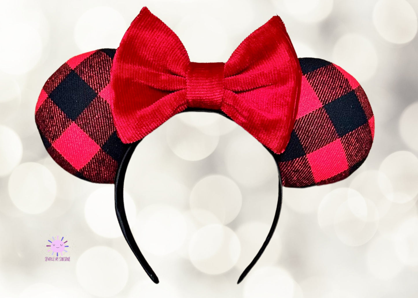 Red Buffalo Plaid Disney Christmas Ears, Family Group Custom Holiday Minnie Ears, Couples Mouse Ears, No Bow Mickey Ears, Christmas Headband