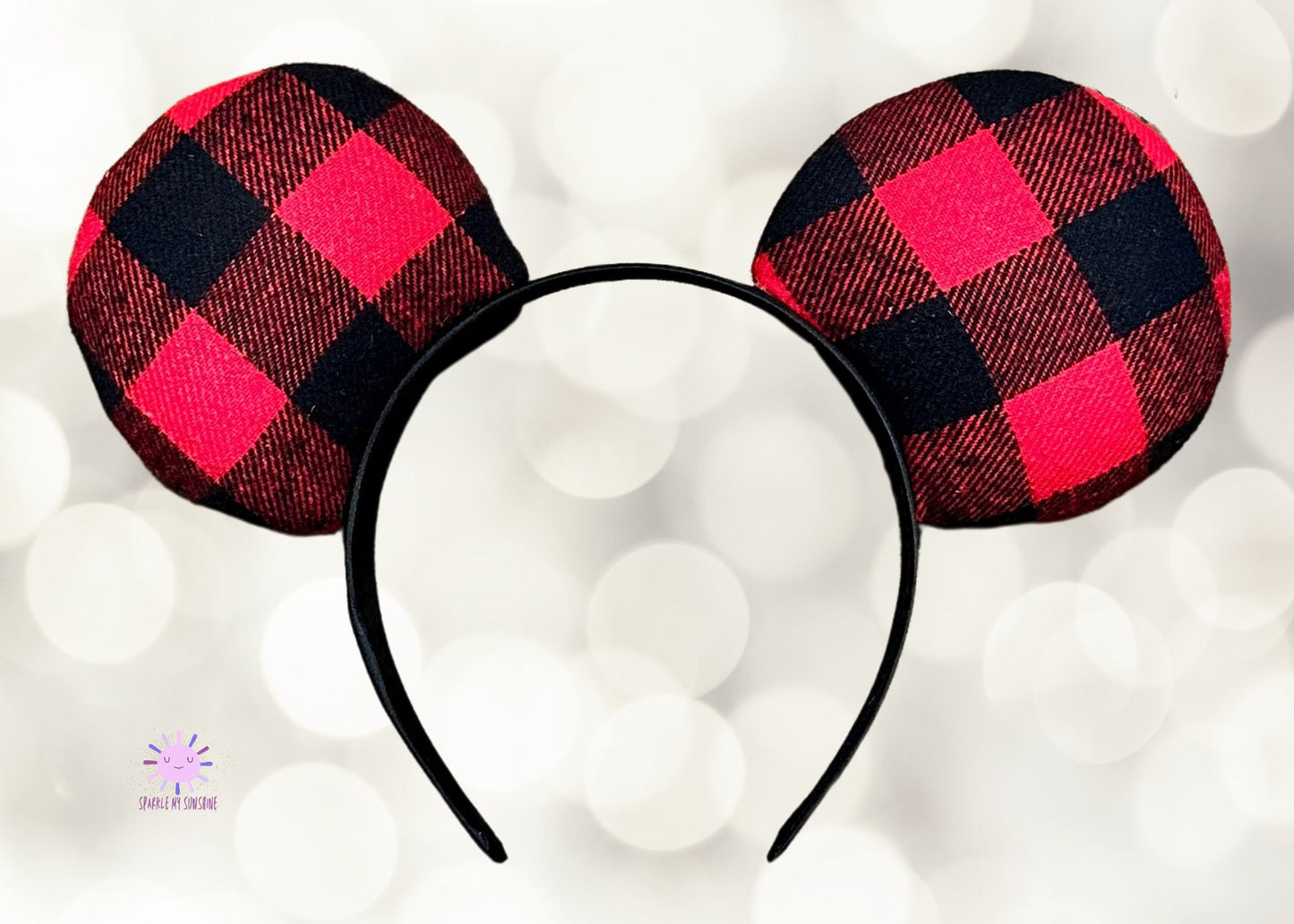 Red Buffalo Plaid Disney Christmas Ears, Family Group Custom Holiday Minnie Ears, Couples Mouse Ears, No Bow Mickey Ears, Christmas Headband