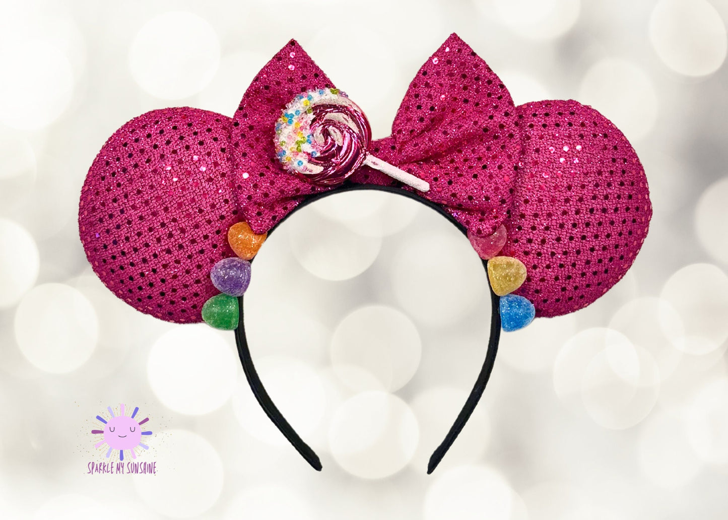 Hot Pink Glitter Sequin Holiday Candy Disney Christmas Ears Headband