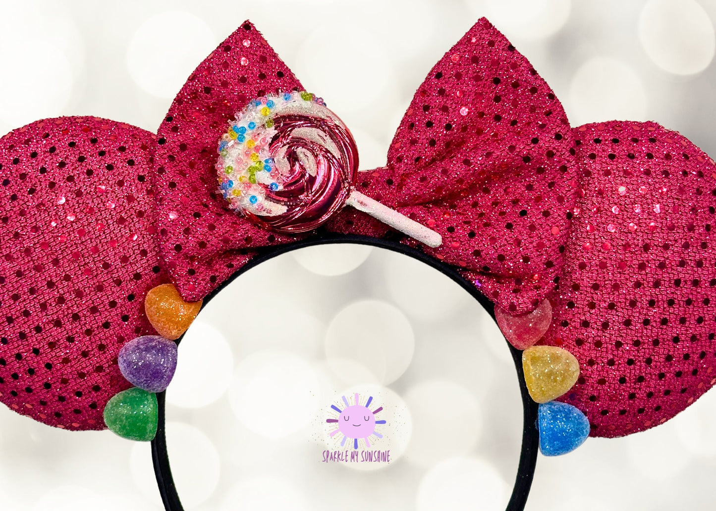 Hot Pink Glitter Sequin Holiday Candy Disney Christmas Ears Headband