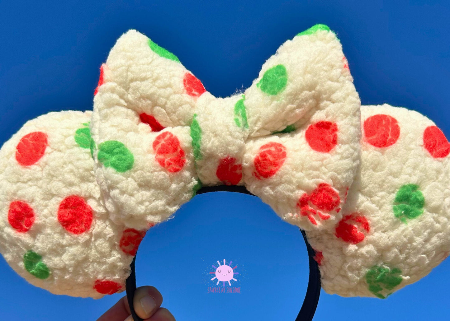 Holiday Sherpa Red Green Polka Disney Christmas Ears Headband