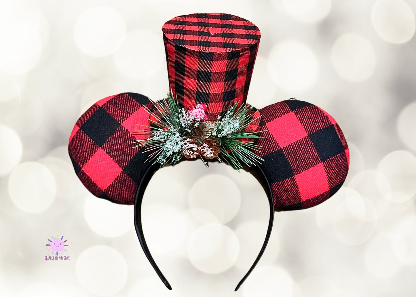 Red Buffalo Plaid Disney Christmas Ears, Family Group Custom Holiday Minnie Ears, Couples Mouse Ears, No Bow Mickey Ears, Christmas Headband