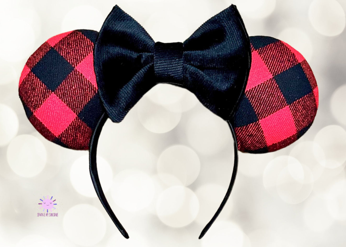 Red Buffalo Plaid Disney Christmas Ears, Family Group Custom Holiday Minnie Ears, Couples Mouse Ears, No Bow Mickey Ears, Christmas Headband