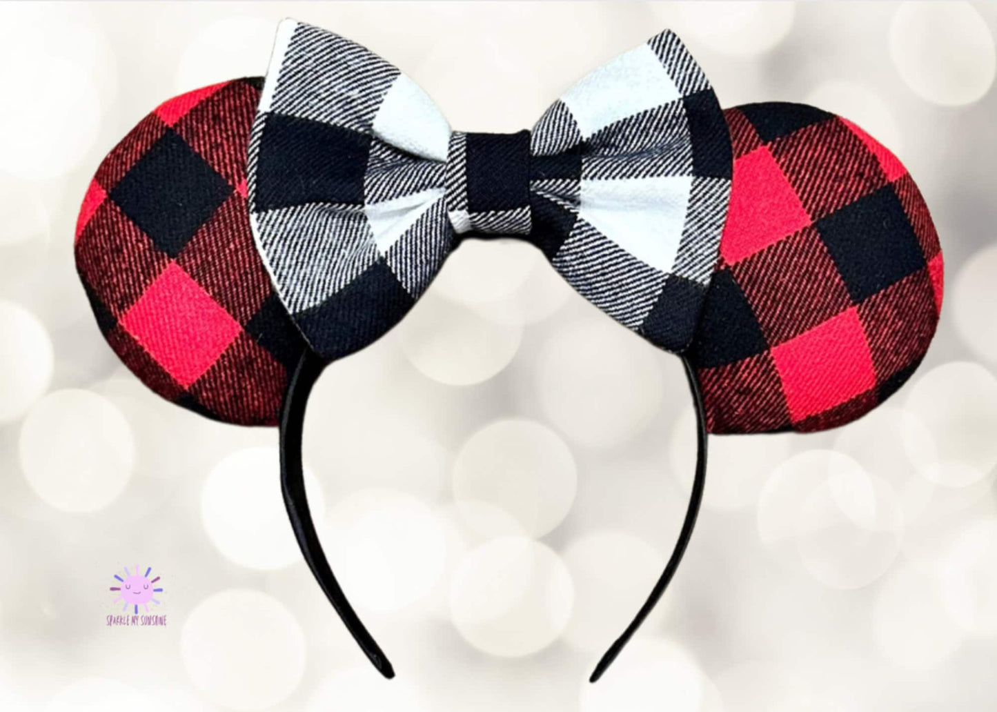Red Buffalo Plaid Disney Christmas Ears, Family Group Custom Holiday Minnie Ears, Couples Mouse Ears, No Bow Mickey Ears, Christmas Headband