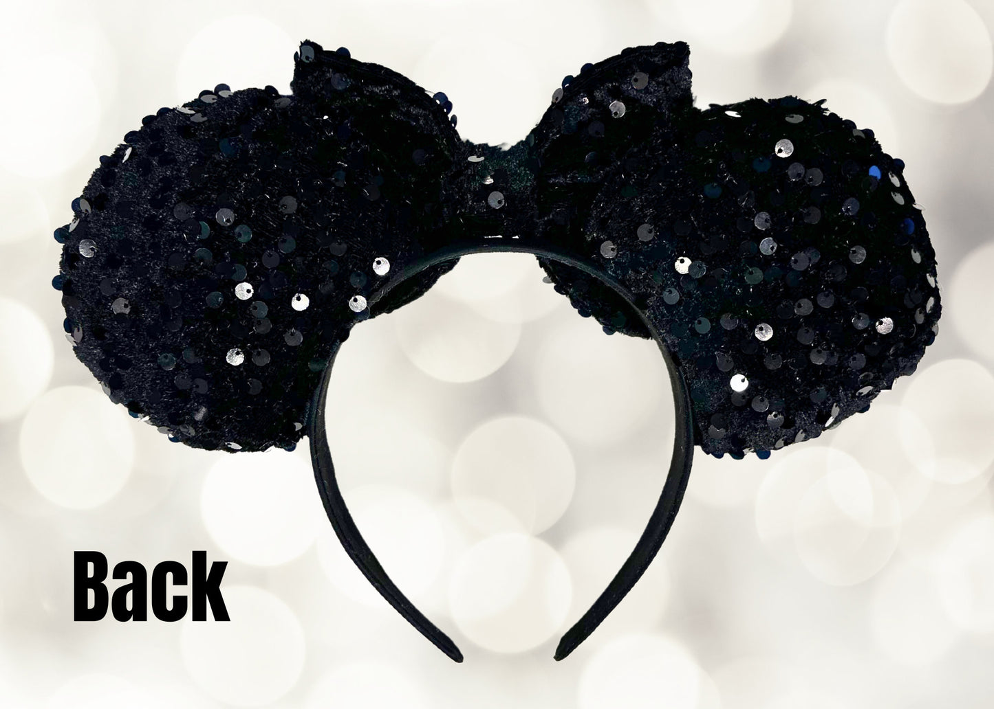Black Velvet Sequin Disney Ears Headband | Black Glitter Disneyworld Mickey Mouse Ears | Sequin Disneyland Minnie Ear | Birthday Celebration
