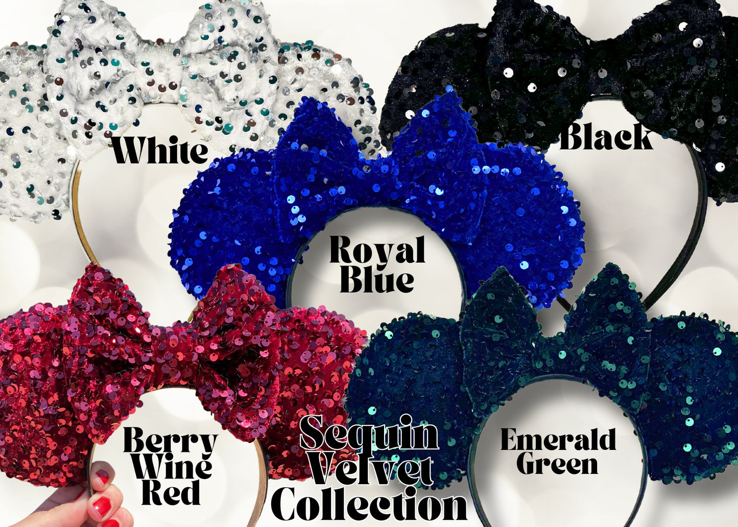Black Velvet Sequin Disney Ears Headband | Black Glitter Disneyworld Mickey Mouse Ears | Sequin Disneyland Minnie Ear | Birthday Celebration