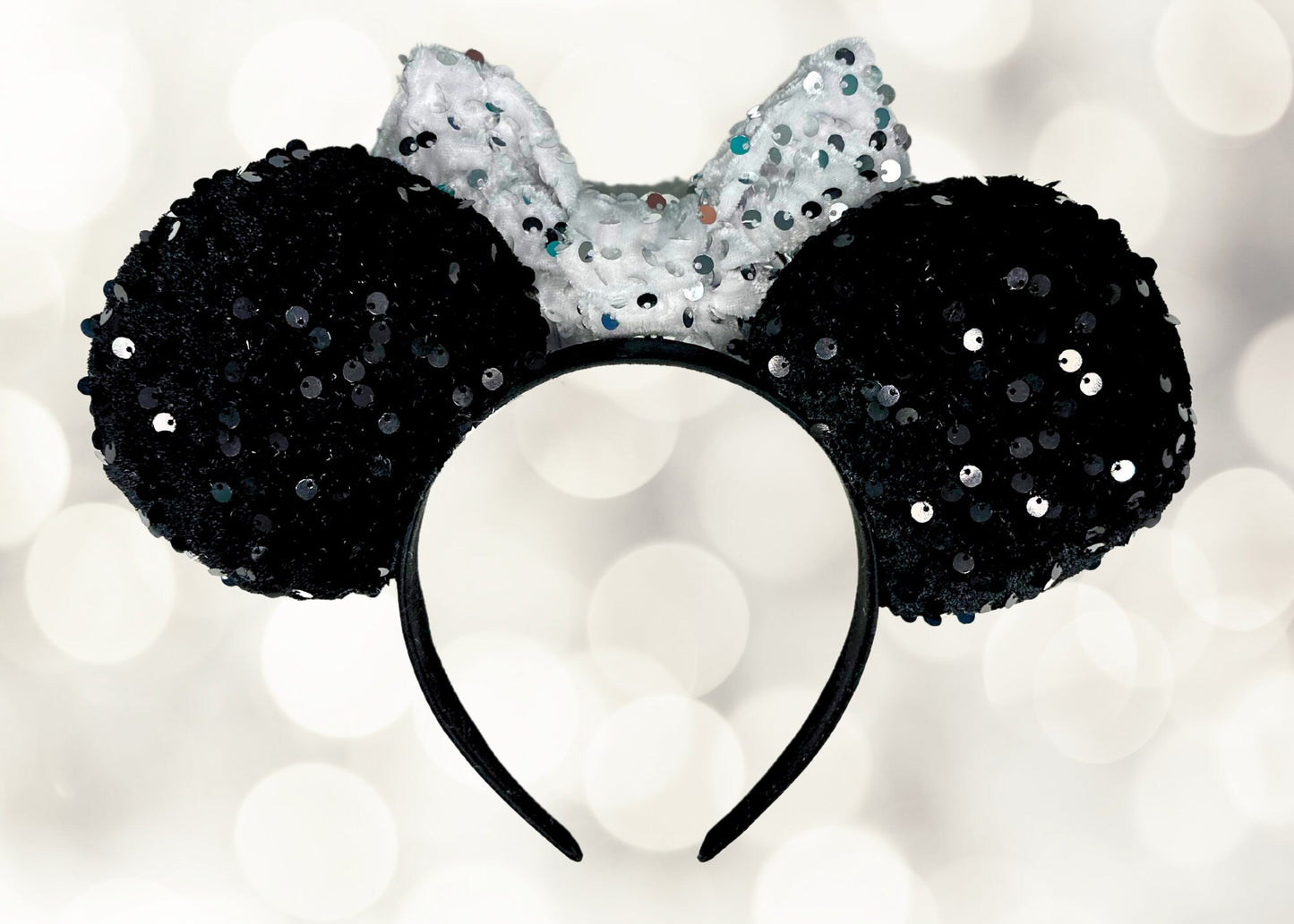 Tuxedo Disney Ears Headband, Black White Sequin Velvet Mickey Ears, Wedding Celebration Minnie Ears, New Year's Eve Headband, Birthday Ears