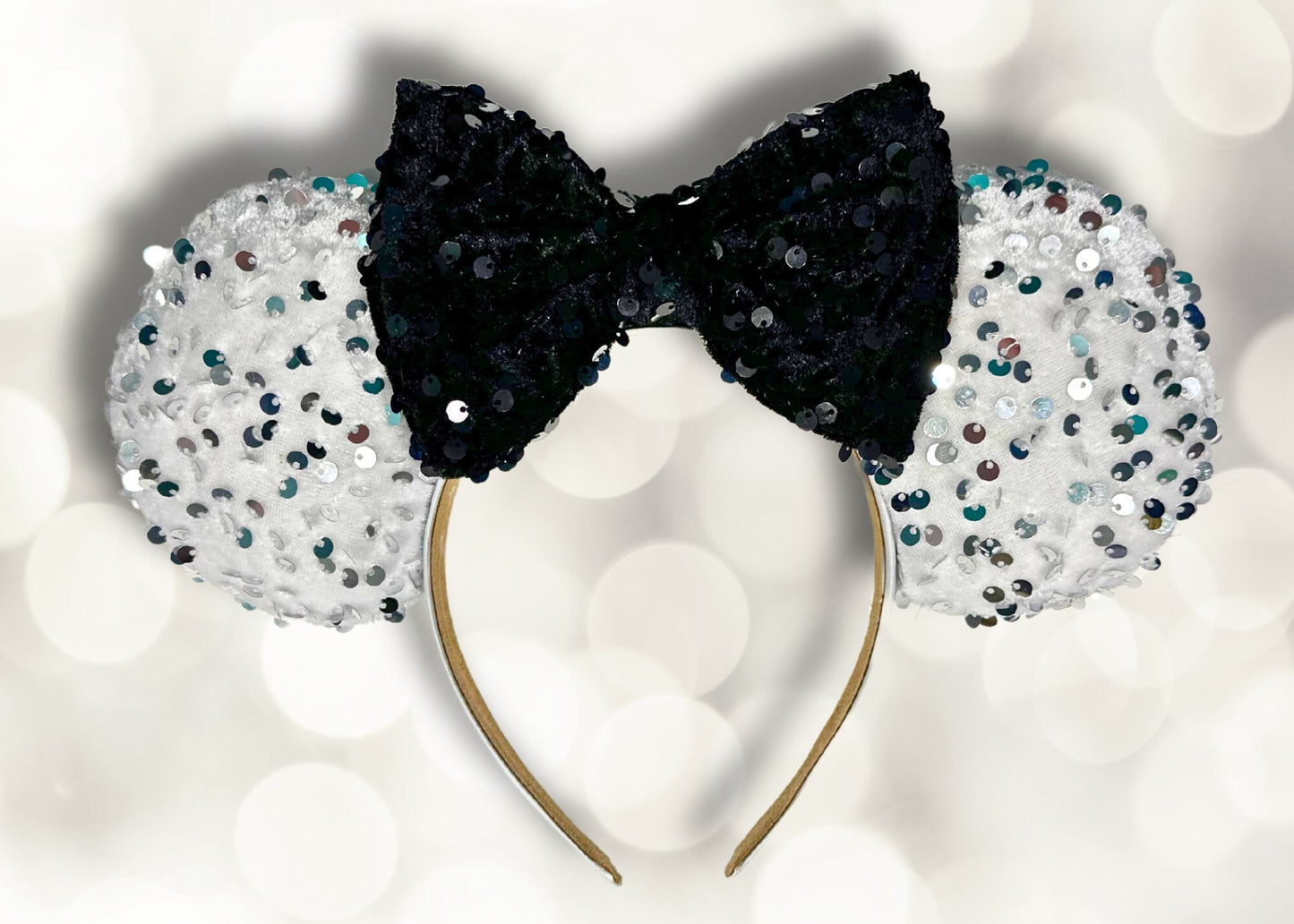 Tuxedo Disney Ears Headband, Black White Sequin Velvet Mickey Ears, Wedding Celebration Minnie Ears, New Year's Eve Headband, Birthday Ears